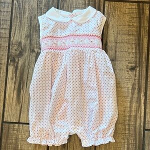 Pink Polka Dot Smocked Baby Romper